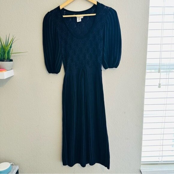 Sophie Max  Midi Dress M Cottagecore Dark Academia Witchcore Puff Sleeve Smocked - Picture 3 of 7